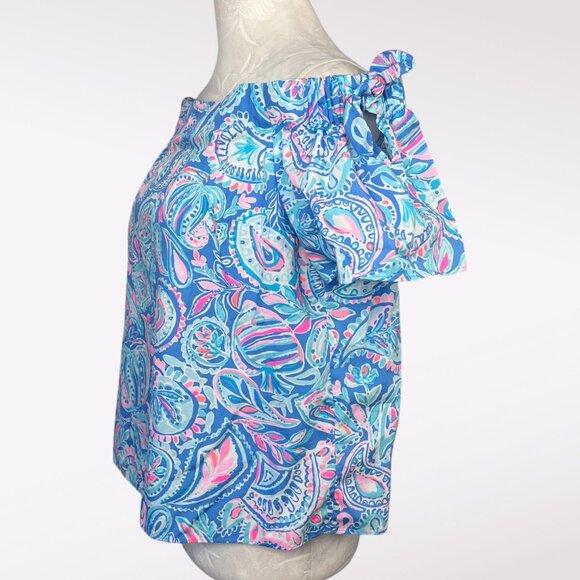 Lilly Pulitzer Off Shoulder Paisley Cotton Top Small - Picture 6 of 10